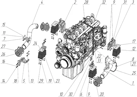 Схема: установка двигателя OM457LA К-744Р2, рис. 1